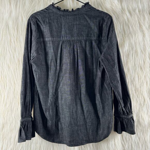 NWT AG Adriano Goldschmied Womens Lottie Top Shirt Blue Ruffle Tie Neck Size S - Picture 6 of 7